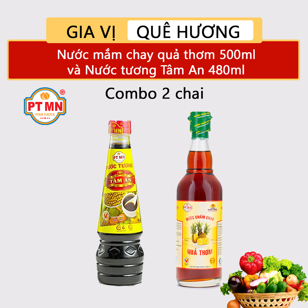 Nước mắm chay Phan Thiết Mũi Né từ quả thơm 500ml và nước tương đậu nành 480ml