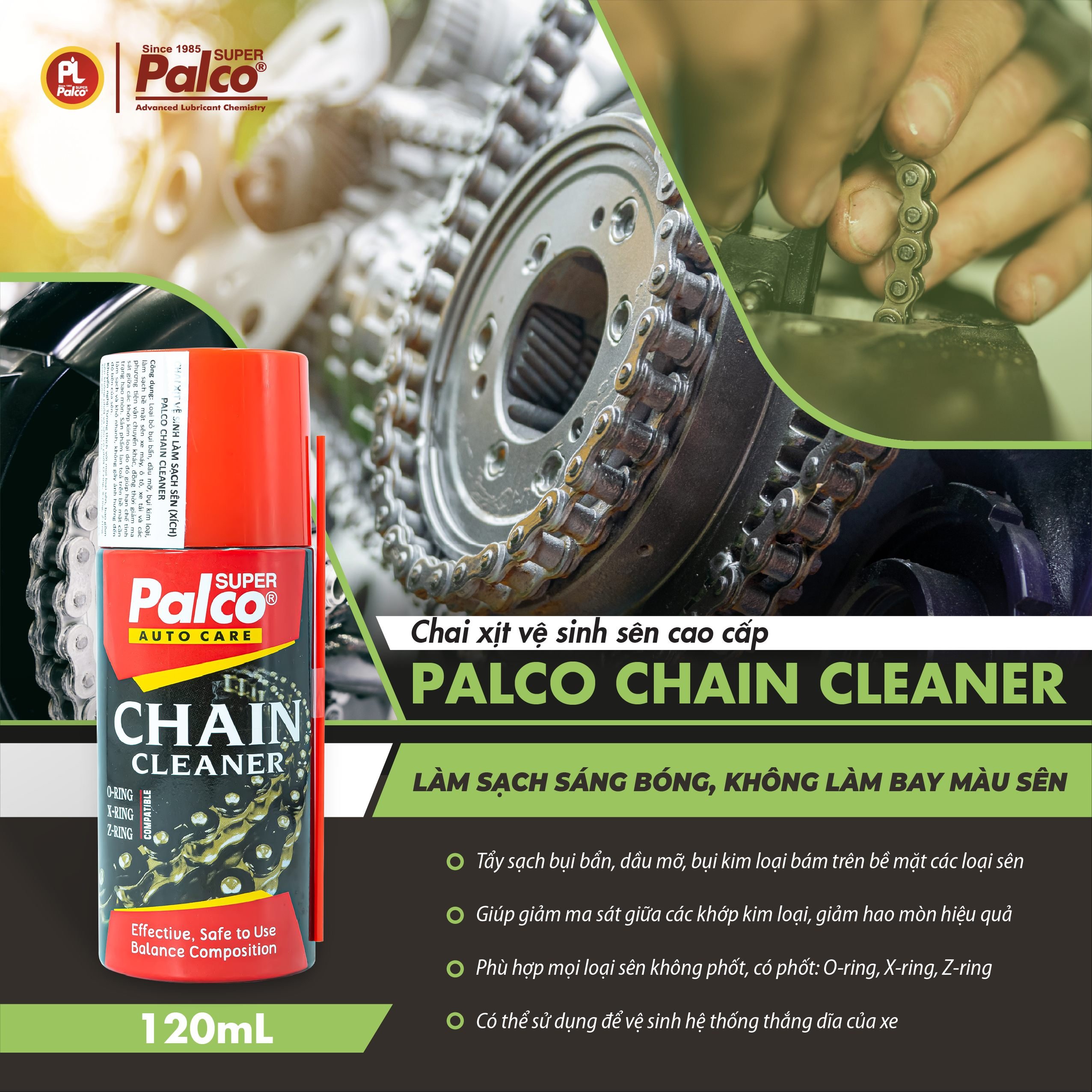 Rửa Sên Xe Máy, Xịt Rửa Vệ Sinh Sên Xe Máy PALCO Chain Cleaner 120mL Nhập Khẩu Top 1 Ấn Độ