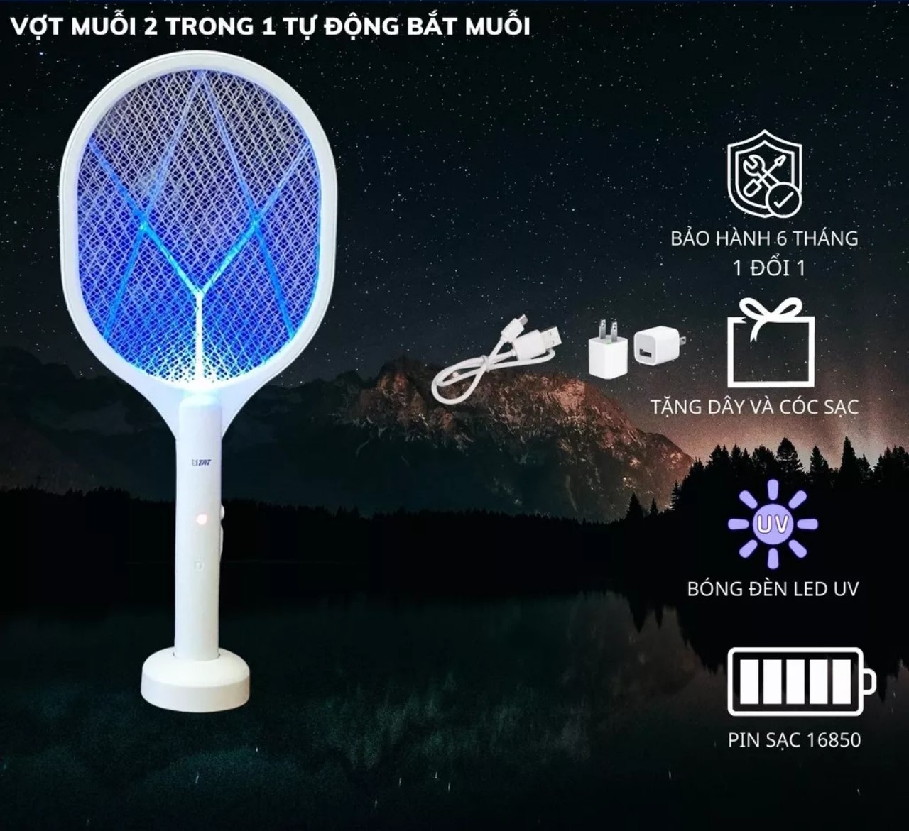 Vợt Bắt Muỗi 2 trong 1 tiết kiệm điện