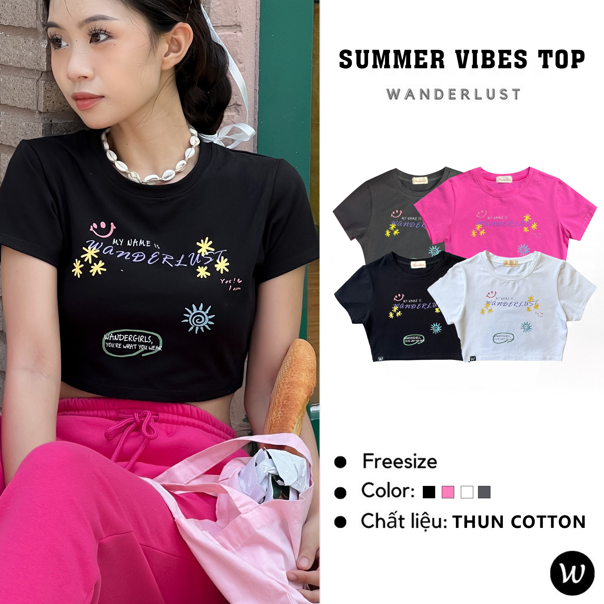 Áo croptop Summer Vibes họa tiết mùa hè