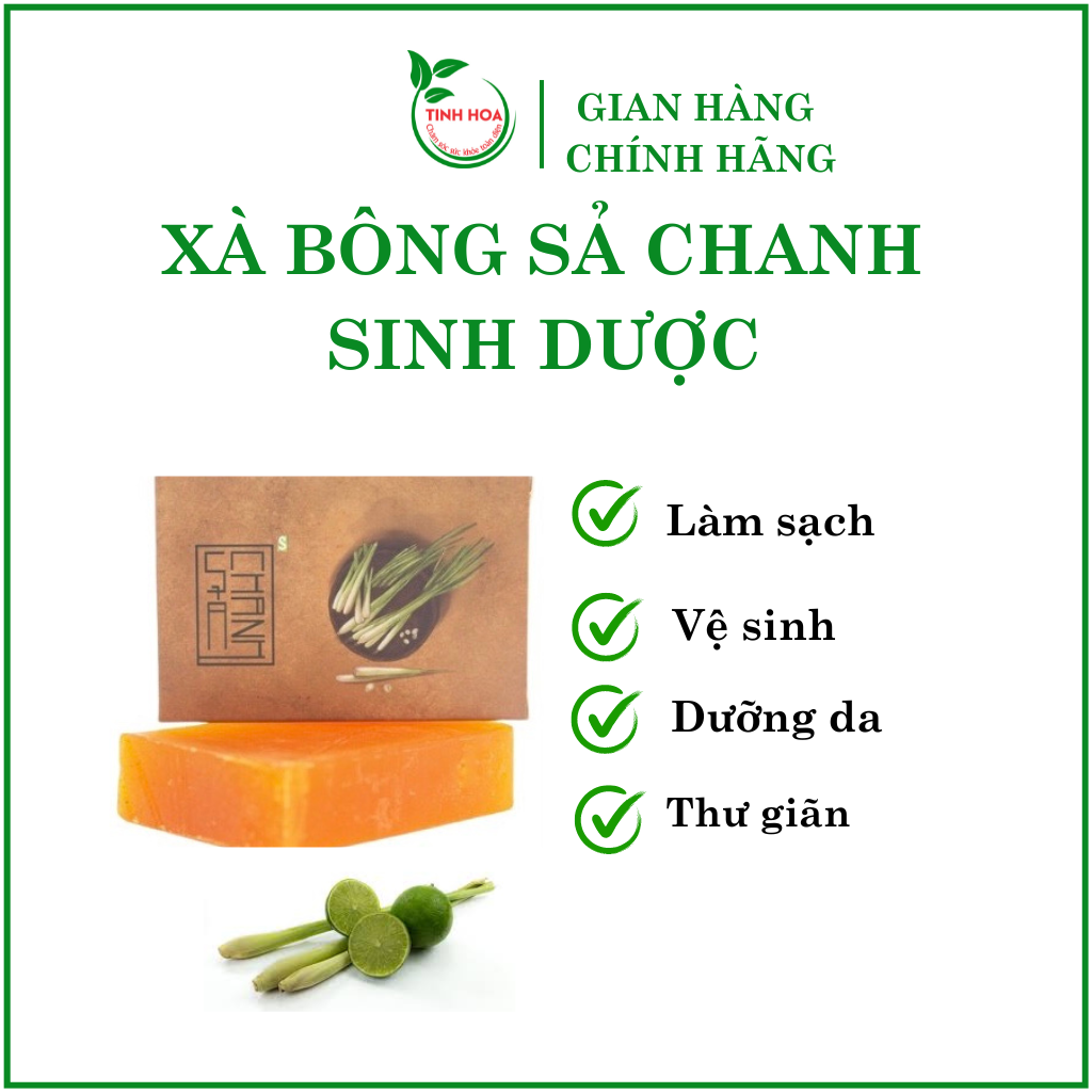 Xà bông sả chanh Sinh Dược 100gr/bánh TINHHOACARE xà bông dưỡng da, sạch khuẩn, mùi thơm thoáng mát, ngăn ngừa mụn