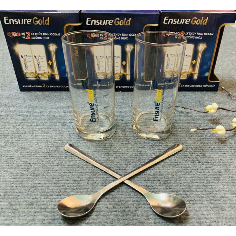 Bộ 2 ly thuỷ tinh OCEAN + 2 muỗng inox quà ENSURE