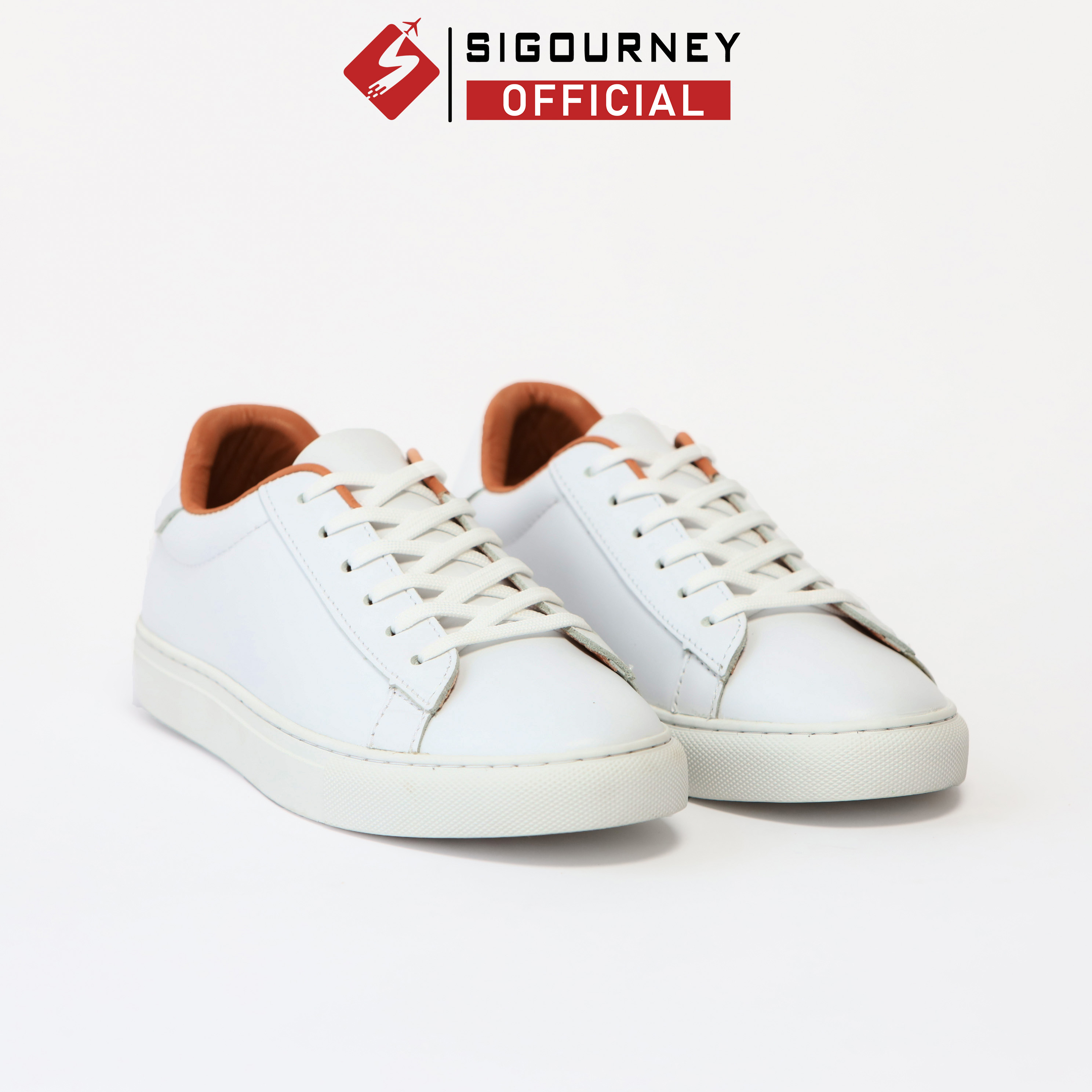 Giày Sneaker da bò màu trắng SIGOURNEY giày thể thao nam TT001 bảo hành 18 tháng