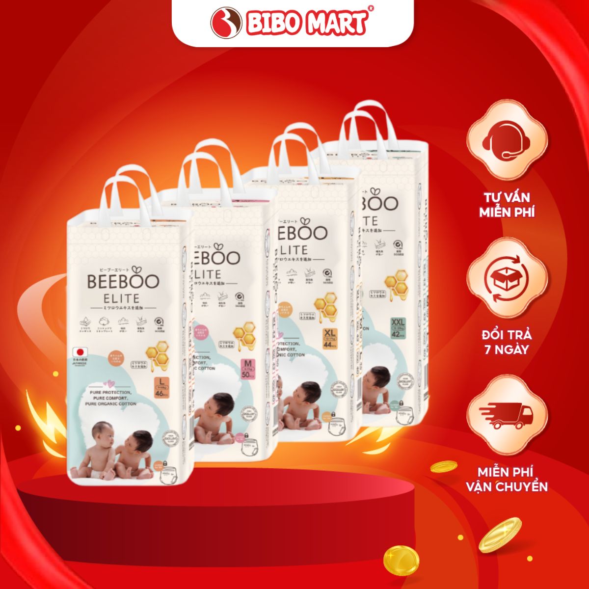  Tã Dán Beeboo Elife Bỉm Quần Chất Liệu Cao Cấp Mềm Mại Lõi Thấm Vách Ngăn Chống Tràn An Toàn Cho Da Bé - Bibomart 