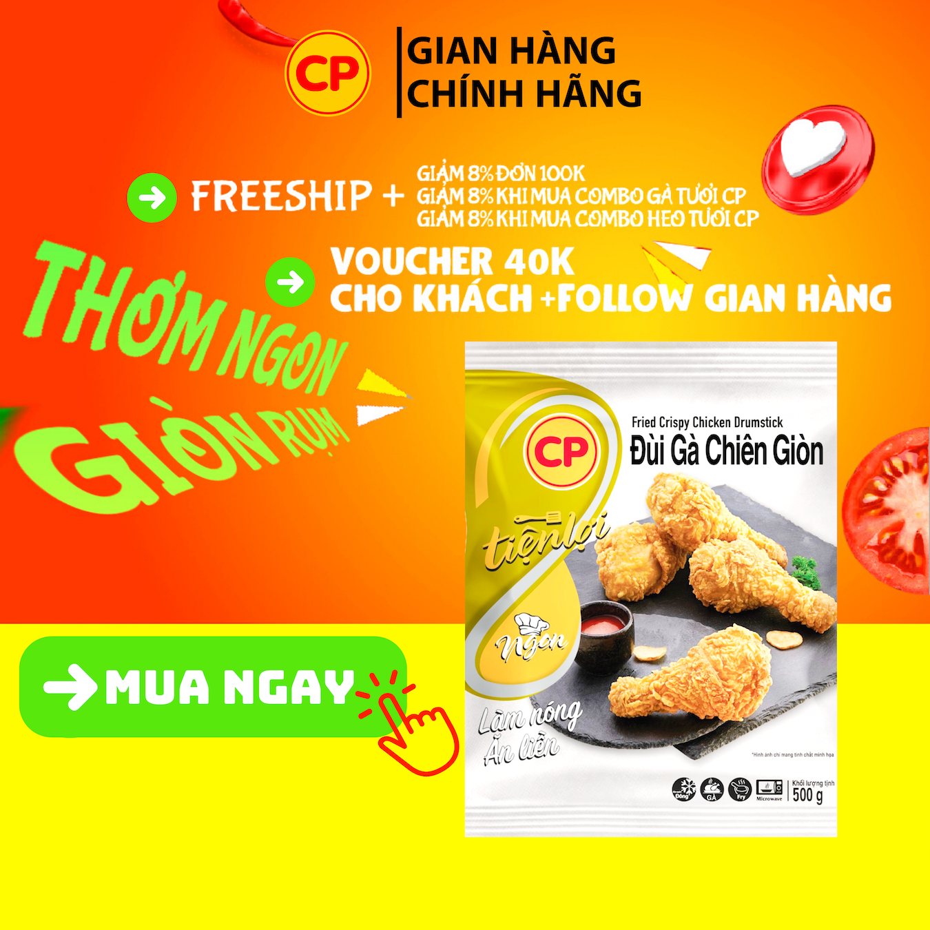 [2h] Đùi gà chiên giòn cp 500g - gà rán giá rẻ