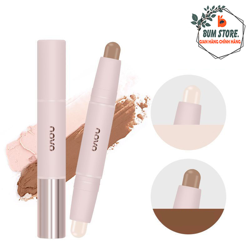 Bút tạo khối bắt sáng NOVO 2 đầu đa năng tiện lợi, Bút đánh khối mũi thon gọn highligh bắt sáng cho gương mặt tươi tắn - BUM STORE