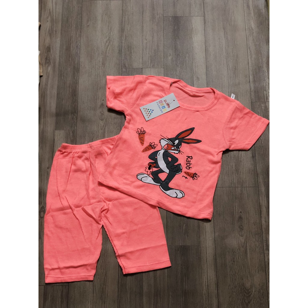 Bộ lửng cộc tay chất cotton thông hơi điều hoà cho bé gái từ 8-23kg