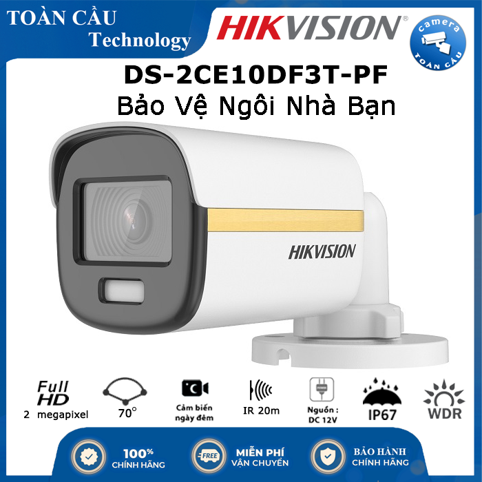 [100% CHÍNH HÃNG] CAMERA Màu 24/7. Camera 4 in 1 2.0 Megapixel HIKVISION DS-2CE10DF3T-PF. Chính Hãng - Camera Toàn Cầu