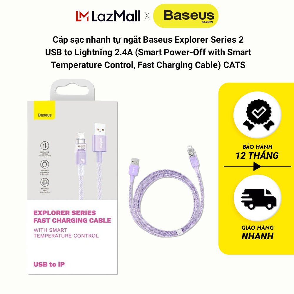 Cáp sạc nhanh tự ngắt Baseus Explorer Series 2 USB to Lightning 2.4A ( Fast Charging Cable) CATS