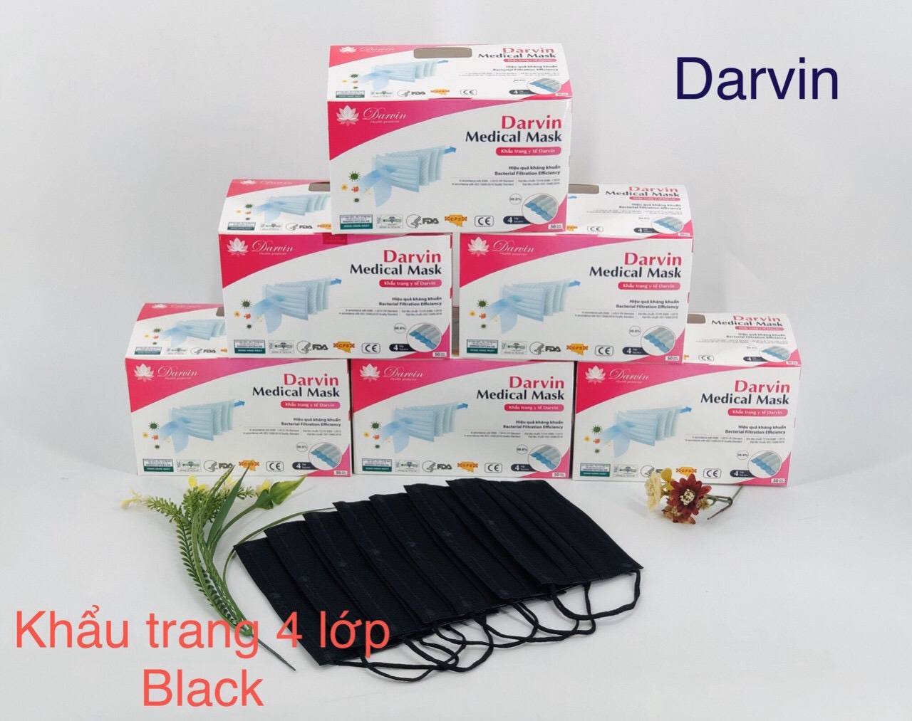 Combo 7 hộp khẩu trang y tế darvin 4 lớp