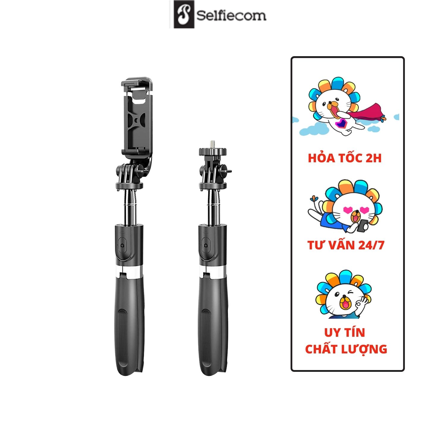 Gậy chụp ảnh 3 chân, gậy tự sướng, tripod đa năng Selfiecom L02 chụp hình bằng remote Bluetooth 4.0