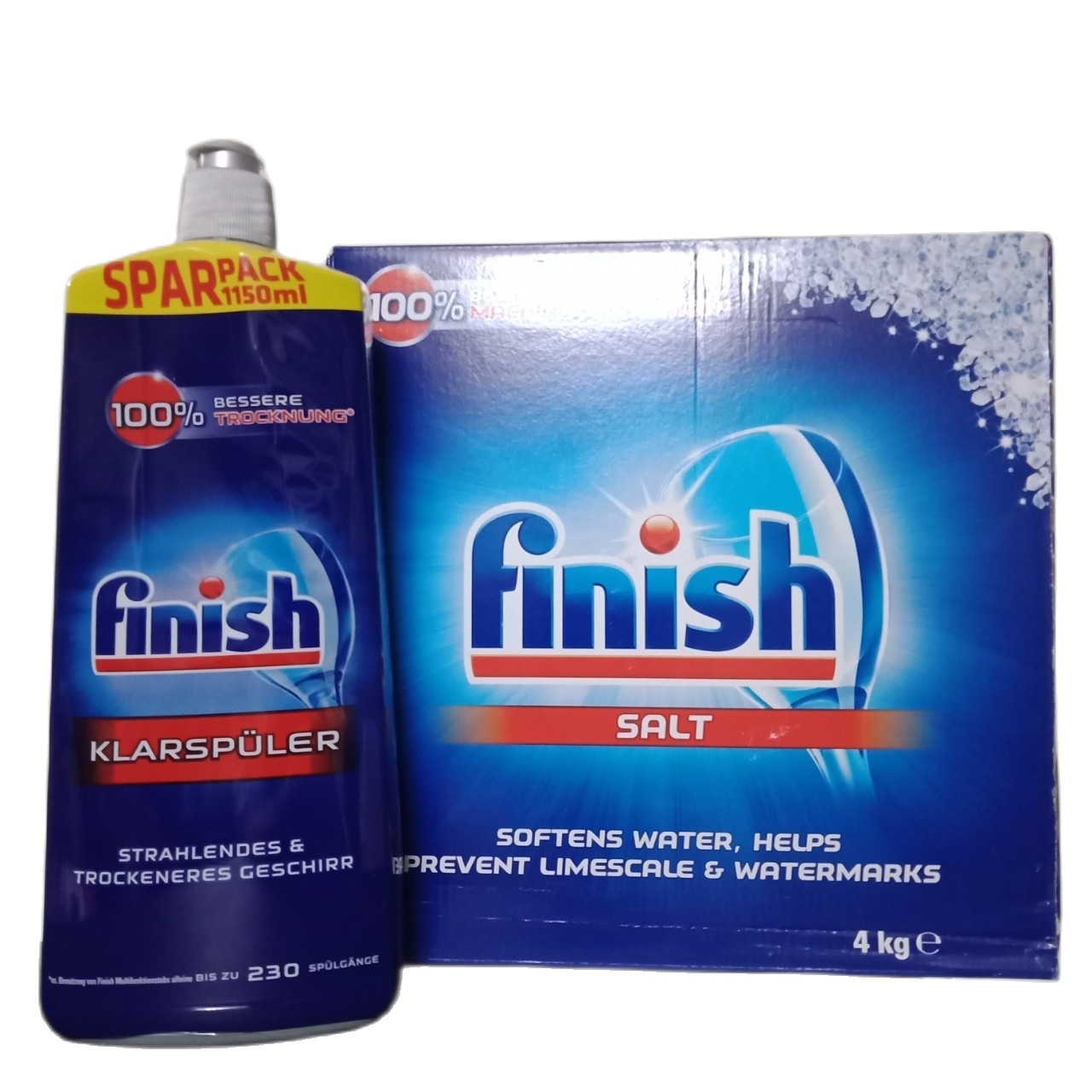 Muối rửa bát Finish 4.0 kg +Nước làm bóng 1150ml dùng cho Máy rửa bát chén