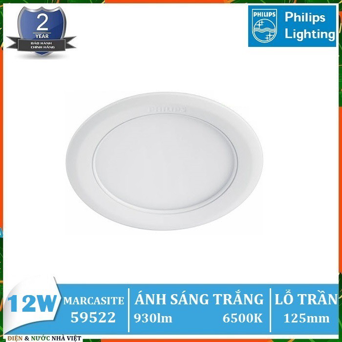 Combo 10 bộ đèn led âm trần 12w philips 59522 dạng tròn lỗ cắt 125