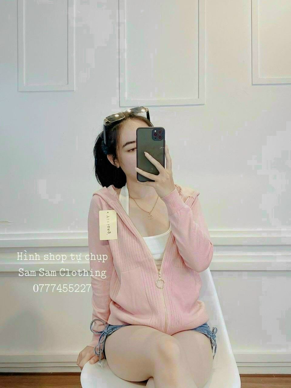 áo khoác len tay dài dây kéo có mũ xịn xò bao chất m554