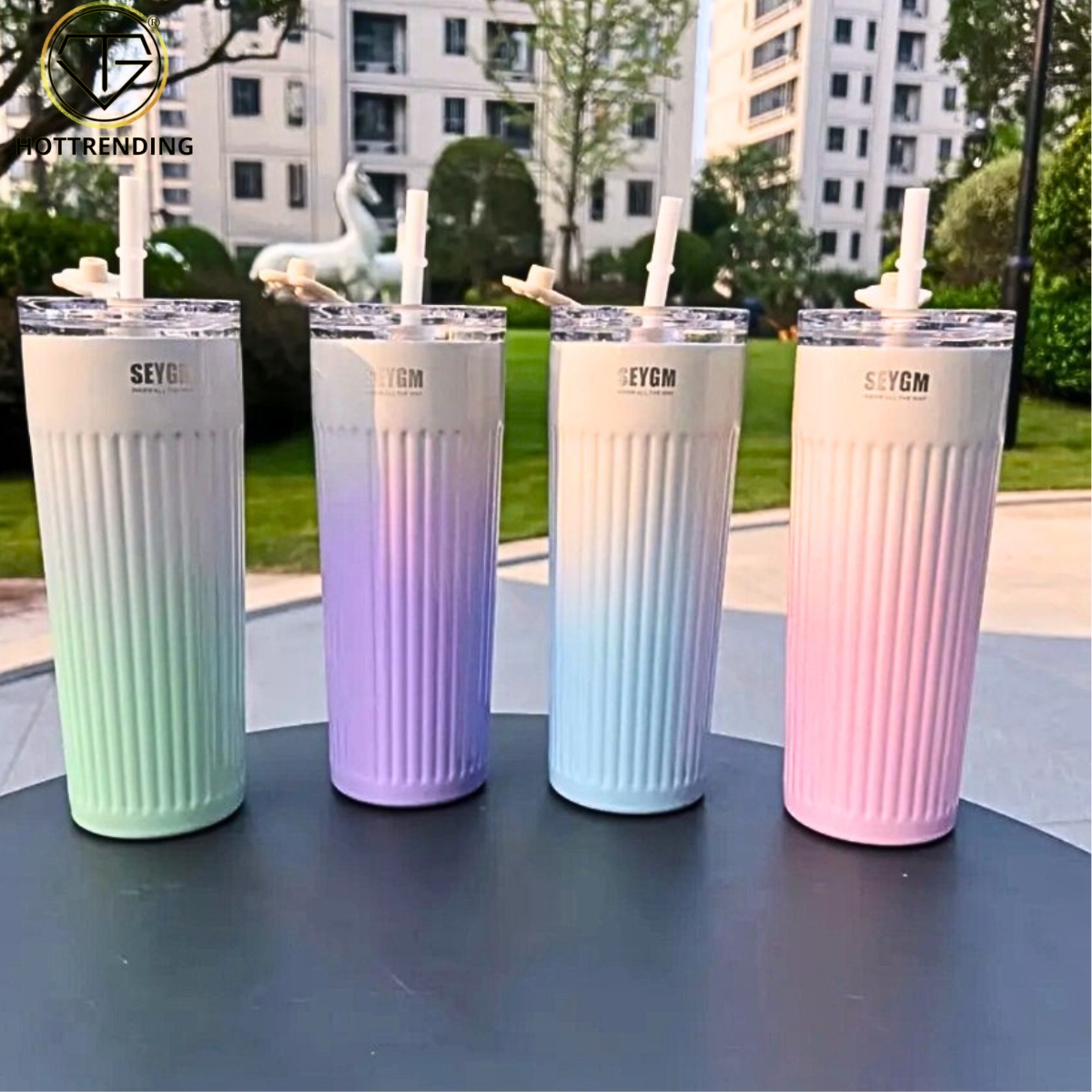 Ly giữ nhiệt tyeso seygm 500ml dáng dài có nút chống tràn, tặng túi trong suốt, cọ rửa ống hút và nút bịt ống hút