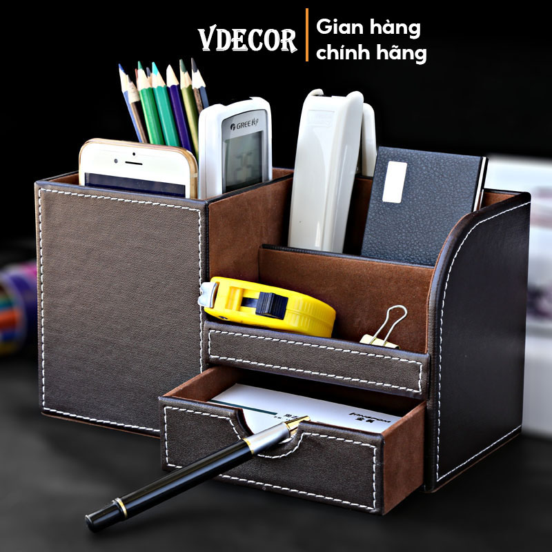 Kệ đựng bút Vdecor chất liệu da cao cấp giúp tiết kiệm không gian để đồ