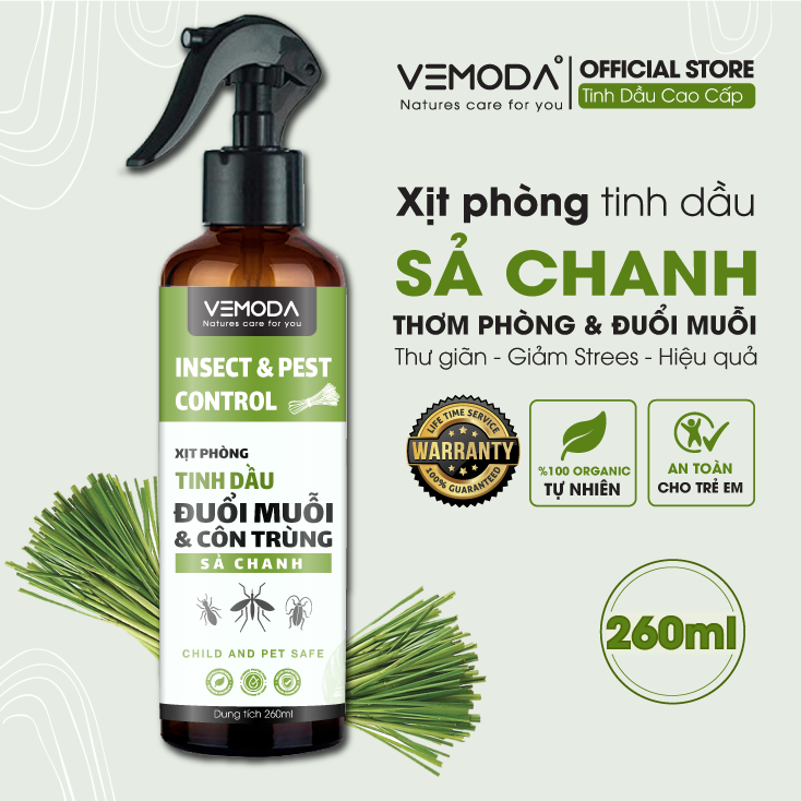 Xịt phòng tinh dầu Sả chanh Vemoda 260ml
