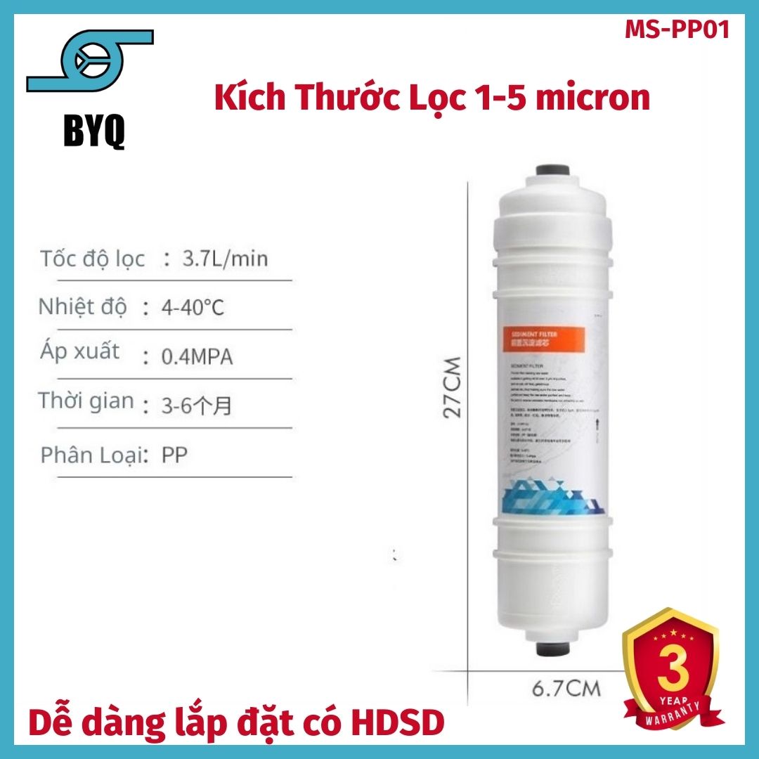 Lõi lọc nước BYQ-PP01 số 1 Lõi PP dành cho máy lọc nước mini để bàn 4-5 lõi Sợi Bông Lọc 1 micron Lọc sạch tạp chất trong nước Thời Gian Sử Dụng 4-6 Tháng