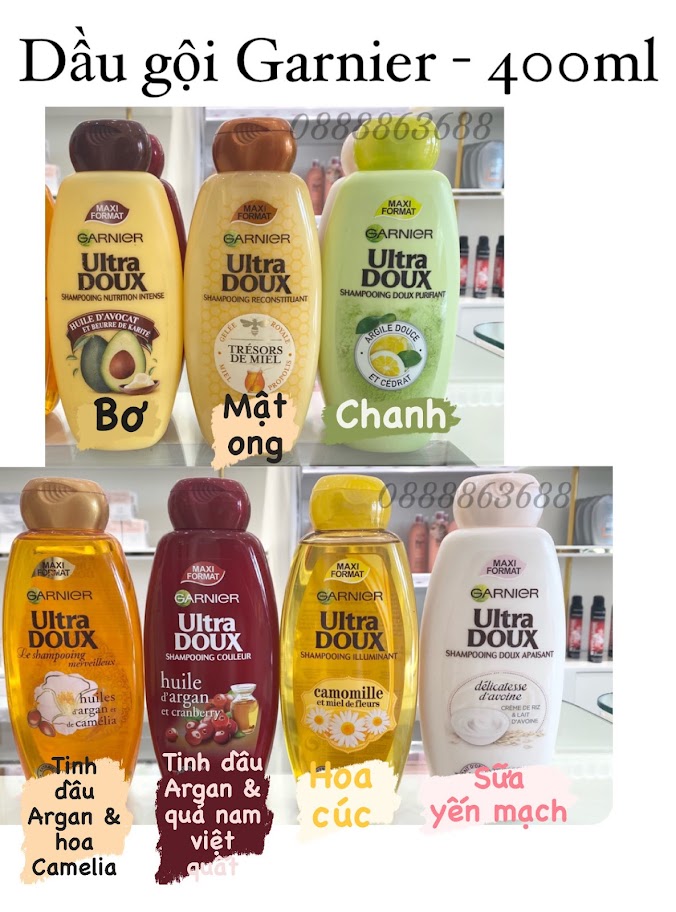 Dầu gội Garnier Ultra Doux đủ mùi - Dưỡng tóc bảo vệ tóc chắc khỏe - S+CARE