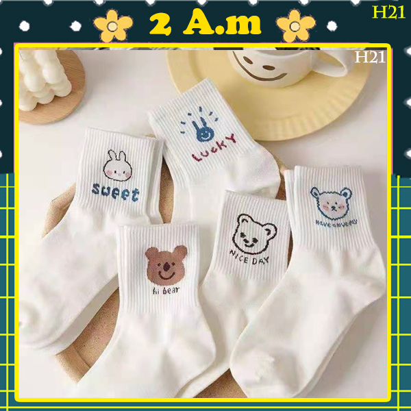 Tất Vớ Nam Nữ Hoạ Tiết Gấu Dễ Thương Thời Trang Hàn Quốc