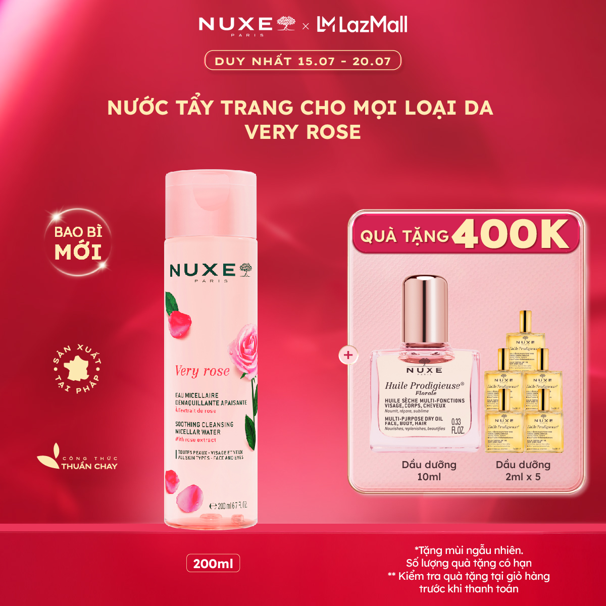 Nước Tẩy Trang Làm Sạch Dịu Nhẹ Cho Mọi Loại Da Chiết Xuất Hoa Hồng Nuxe Very Rose 200ml