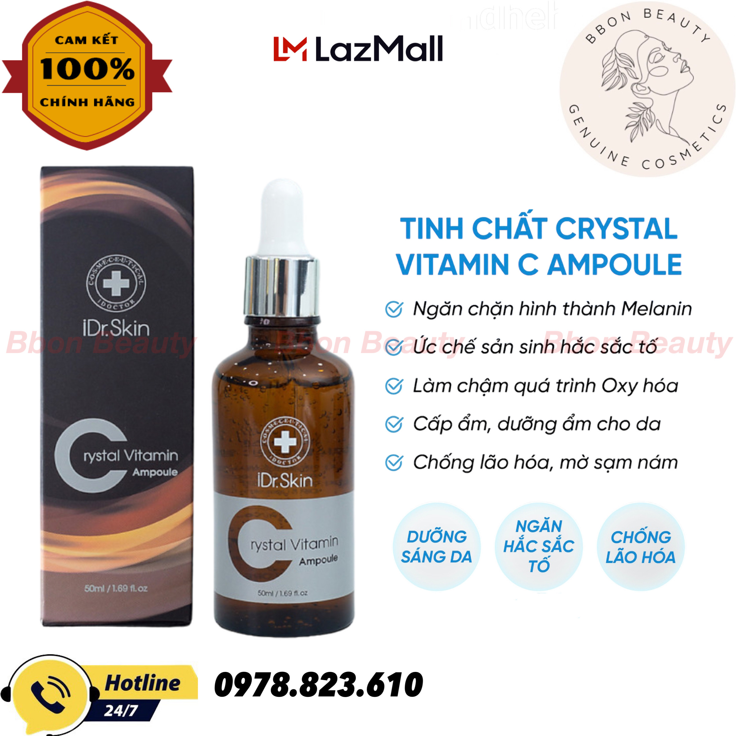 Tinh chất dưỡng ẩm và sáng da idr.skin crystal vitamin c ampoule 50ml - bbon beauty chính hãng