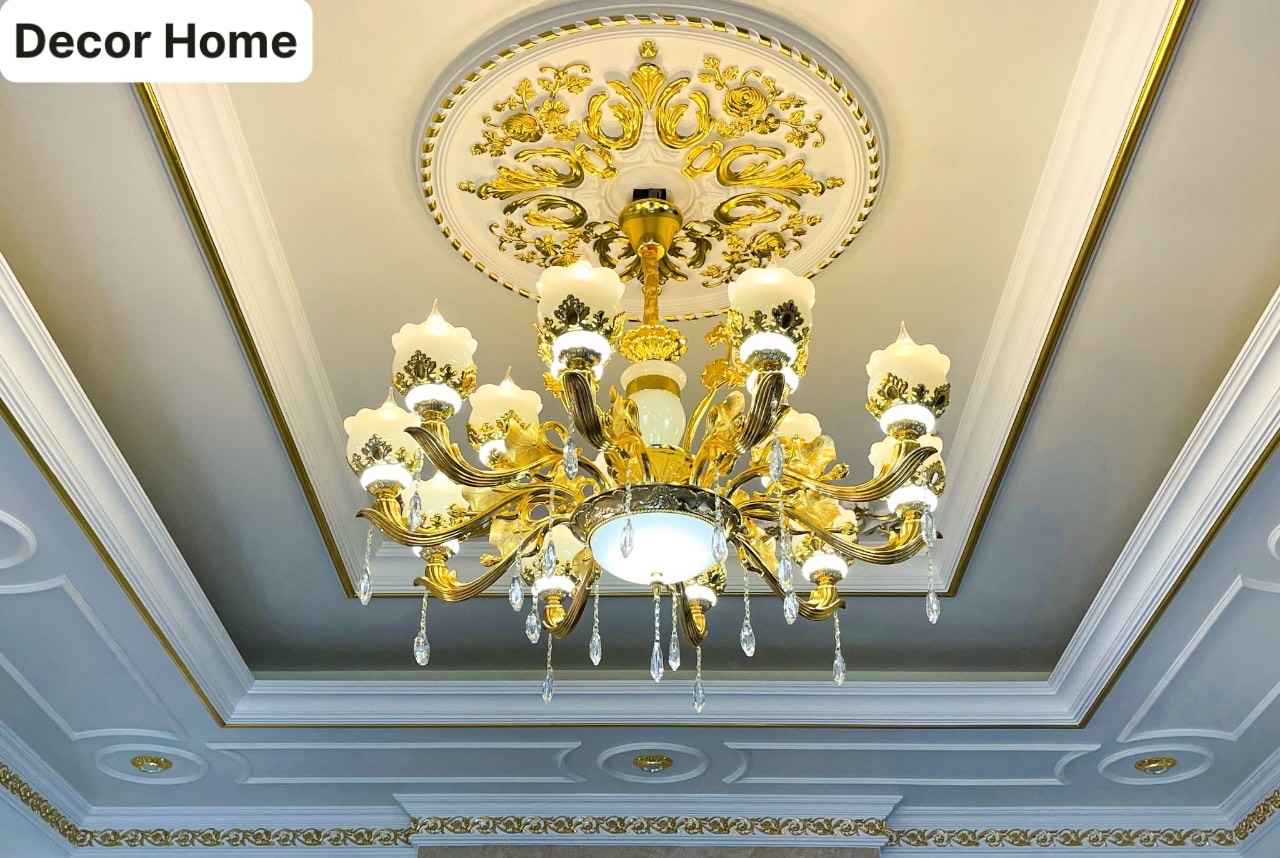 Đèn chùm trang trí phòng khách tân cổ điển,Đèn trần cho biệt thự nhà hàng khách sạn spa 15 tay đá đúc thân mạ hợp kim