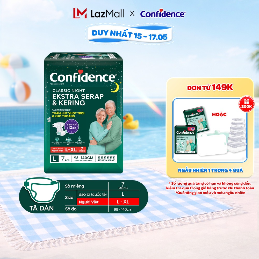 Combo 3 Tã dán ngưới lớn Confidence Thấm Hút Vượt Trội  Khô Thoáng M-L 8M/L-XL 7M