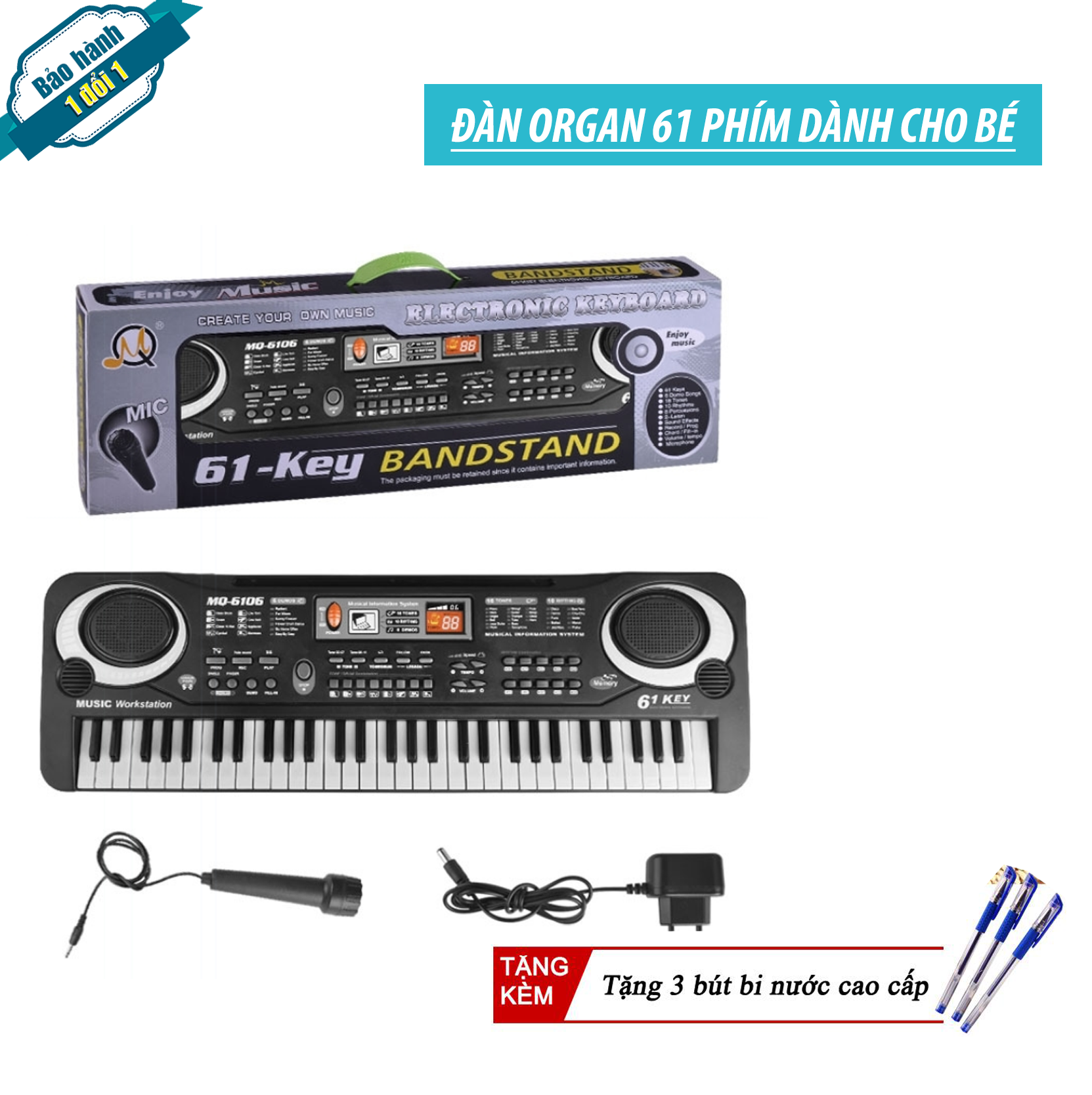 Đàn Organ - Đàn piano - Đàn organ 61 phím dành cho bé có kèm mic - Đồ chơi năng khiếu, học tập cho bé  - (1 ĐỔI 1 TRONG VÒNG 7 NGÀY)