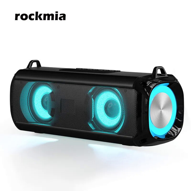 Popular rockmia RGB LED lights speaker EBS-045 BT 5.0 portable wireless Bluetooth music player micrphone built TF card support