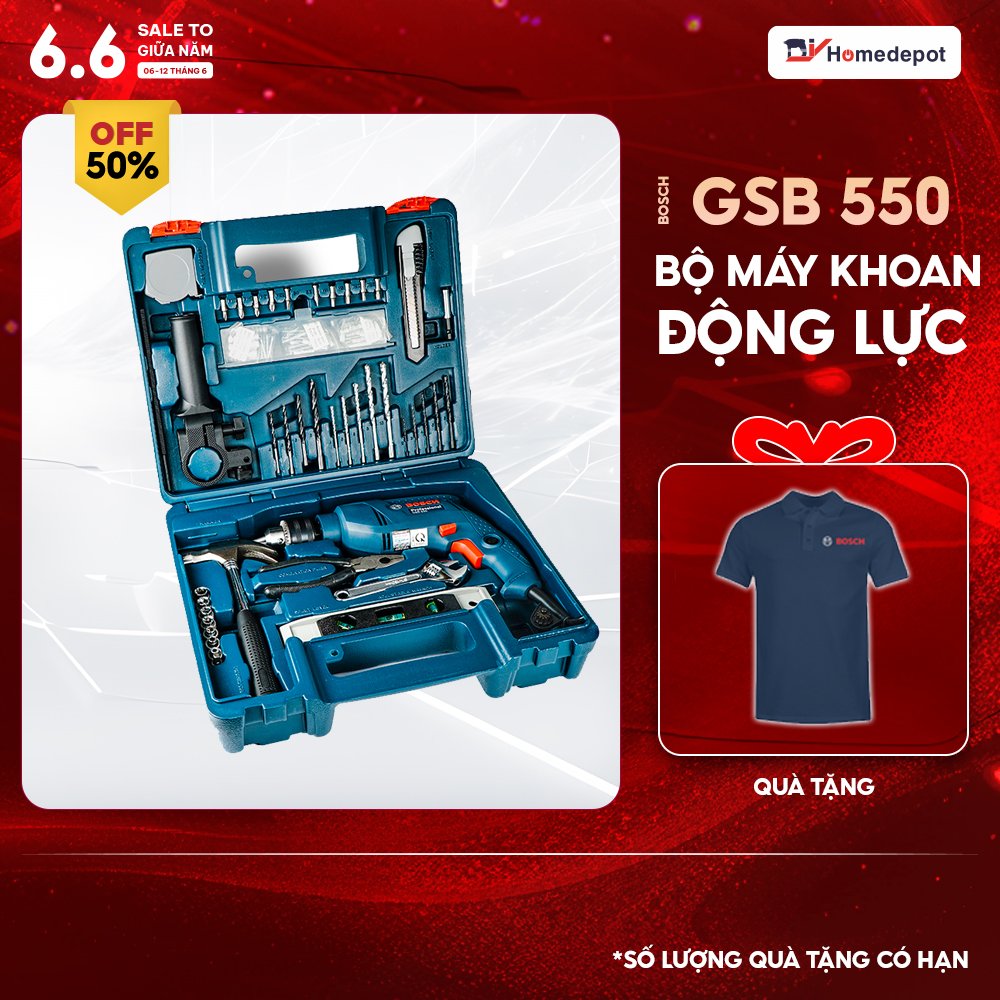 Bộ máy khoan động lực Bosch GSB 550 và bộ dụng cụ 100 chi tiết Bosch