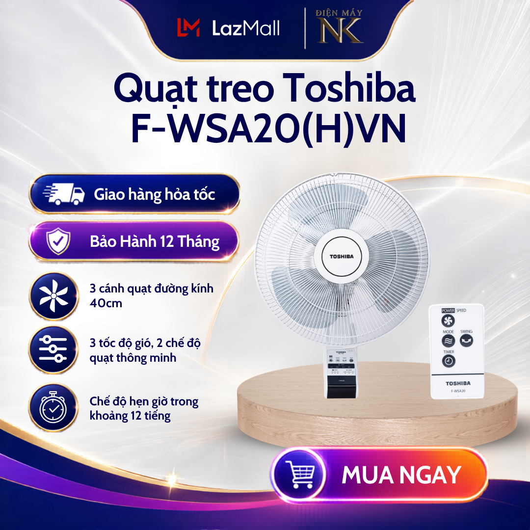 Quạt treo Toshiba F-WSA20(H)VN | Điều khiển từ xa | Hẹn giờ tắt - Bảo Hành 12 Tháng