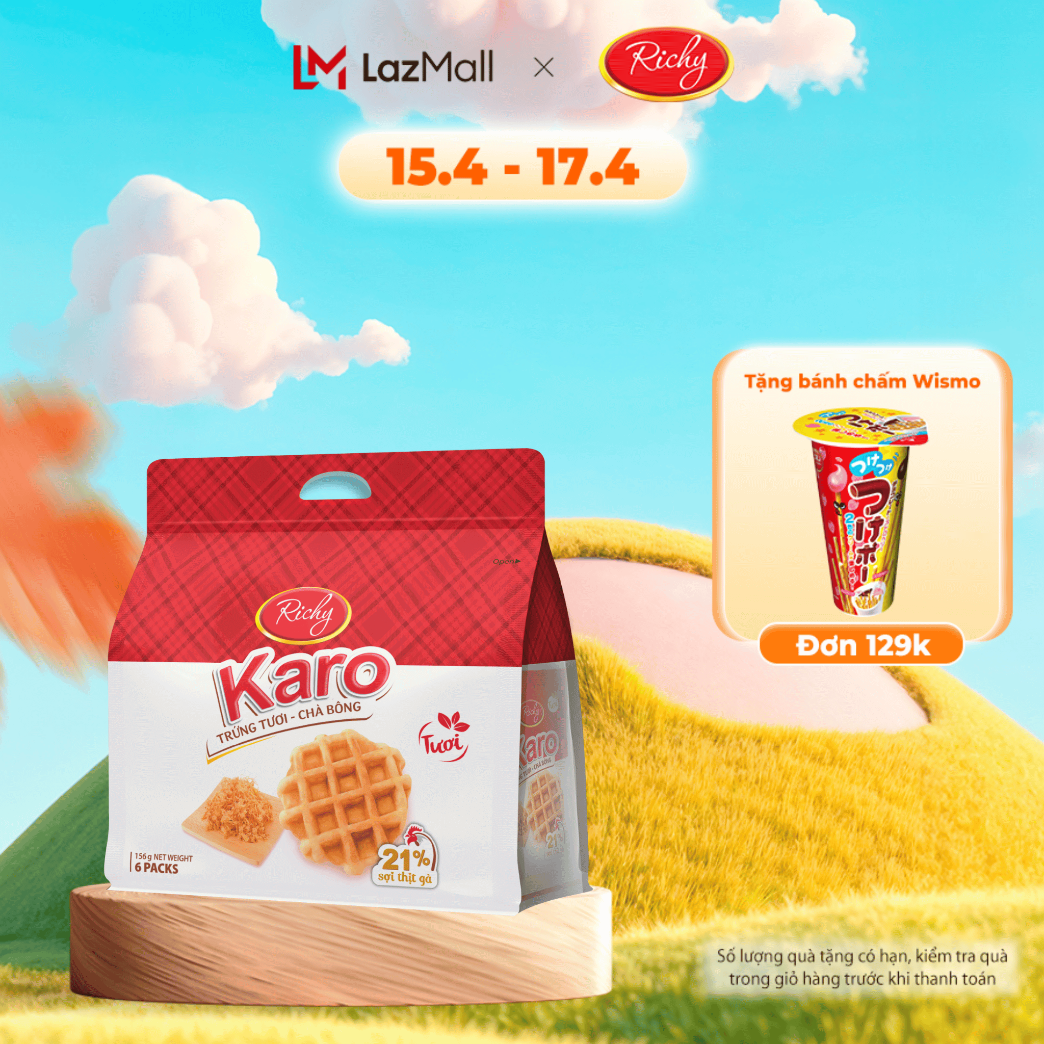 Bánh Richy KARO trứng tươi chà bông bịch 6 chiếc - date 45 ngày từ NSX, KH cân nhắc khi mua SL lớn