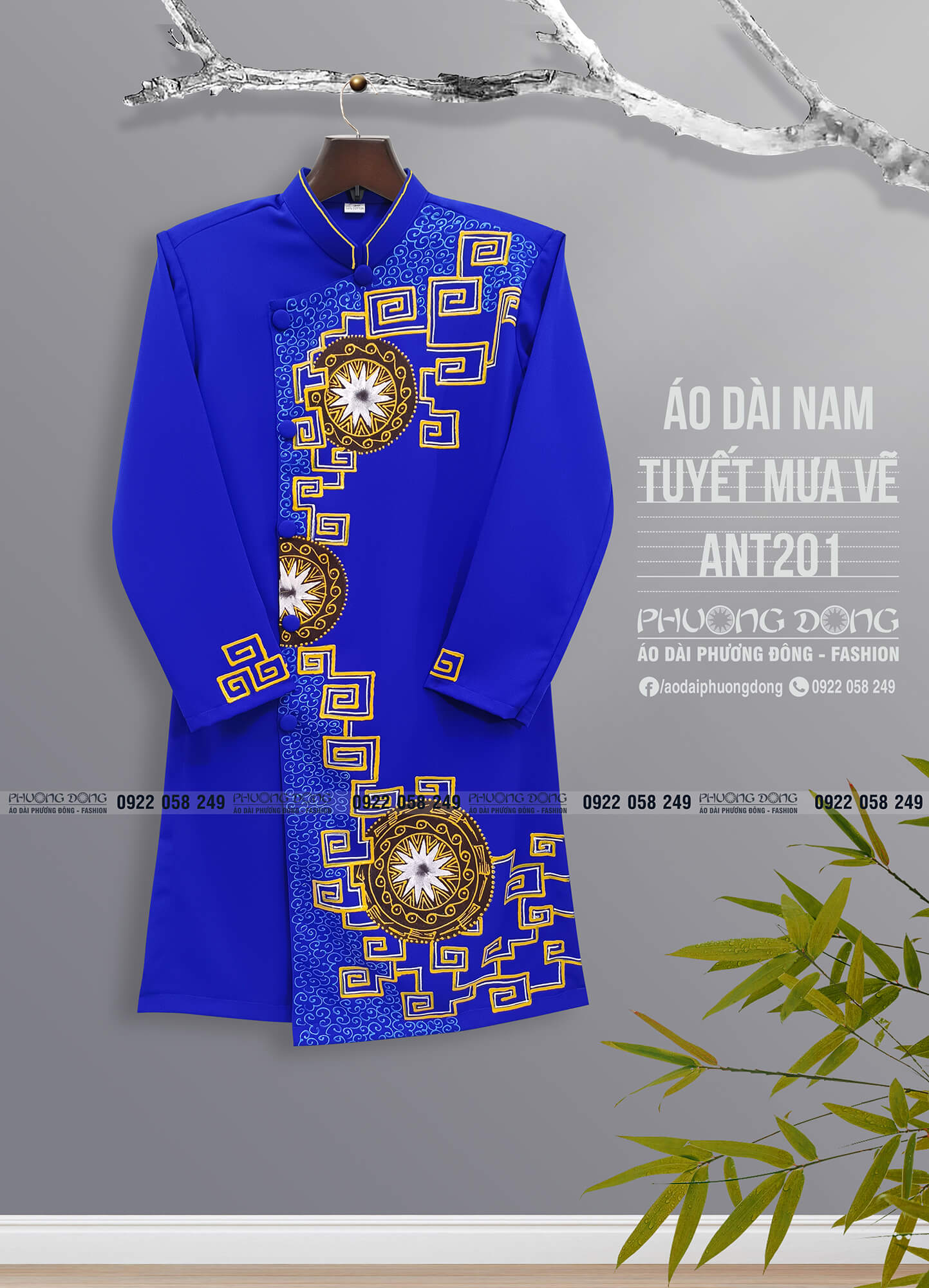 Áo Dài Cách Tân Nam - Lịch Lãm Và Lãng Tử Vải Tuyết Mưa Dày Nhưng Mềm Phom Vest Đứng Đĩnh Đạc - Vẽ Tay Màu Acrylic Nghệ Thuật Bền Và Đẹp - AN201