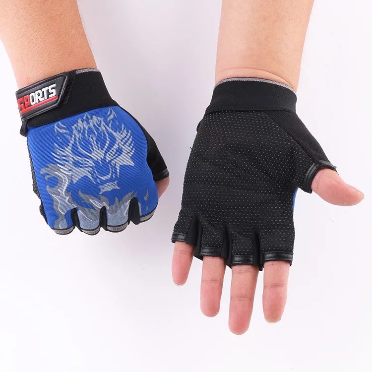 Găng Tay tập Gym Nam Cụt Ngón Họa Tiết Sport Freesize (1 Đôi) GY28