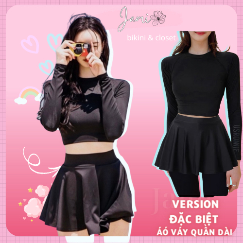 Đồ Bơi Nữ Bikini Tay Dài Váy Quần Kín Đáo Đi Tắm Biển Đi Bơi Giá Rẻ Freeship 50K Jami - Atd15