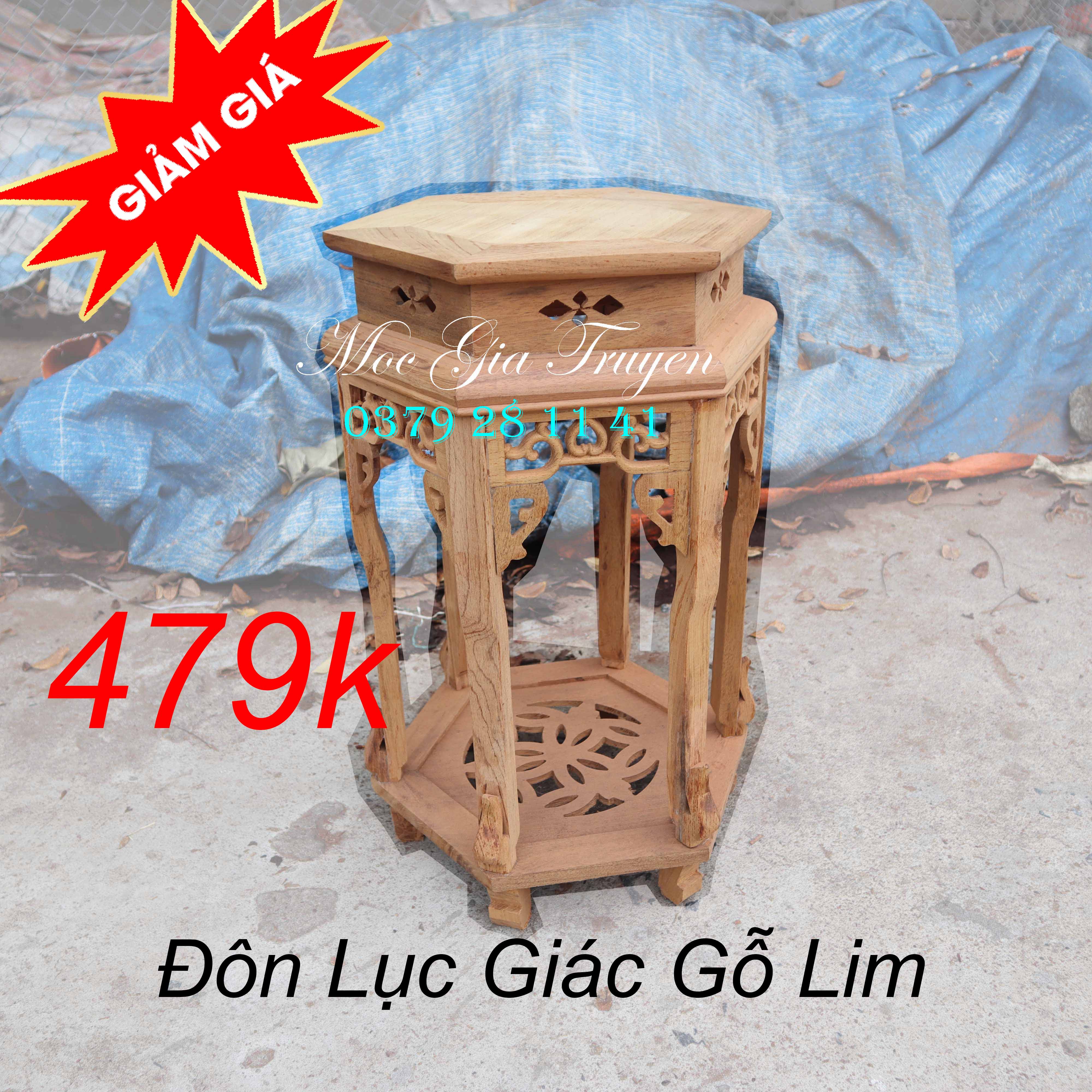 Đôn đế lục cạnh phòng khách kể đồ lục giác gỗ lim mặt 30cm