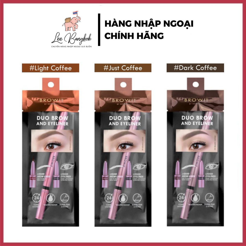 Bút, chì kẻ mắt 2 đầu browit by nongchat kẻ chân mày và kẻ mắt siêu mảnh duo brow and eyeliner just, dark, light coffee