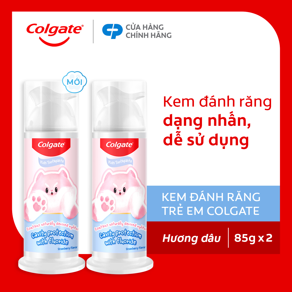 Kem đánh răng Colgate cho trẻ em Fluffy hương dâu, dạng nhấn dễ sử dụng 85g