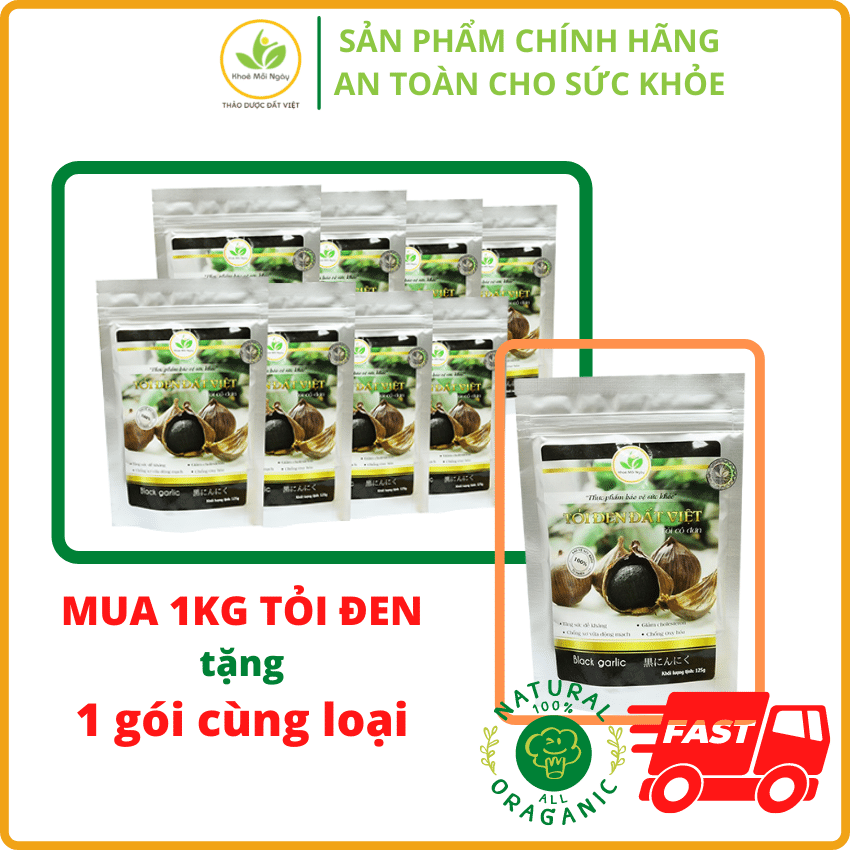 [Quà tặng 200K] Bộ 8 gói tỏi đen cô đơn Đất Việt 1kg TD04 tặng 1 gói Tỏi đen 125g, Tỏi đen 1 nhánh lên men từ 100% tỏi tươi Việt Nam CN Nhật, dược chất cao, dẻo, ngọt, không còn mùi hăng của tỏi- Thảo Dược Đất Việt