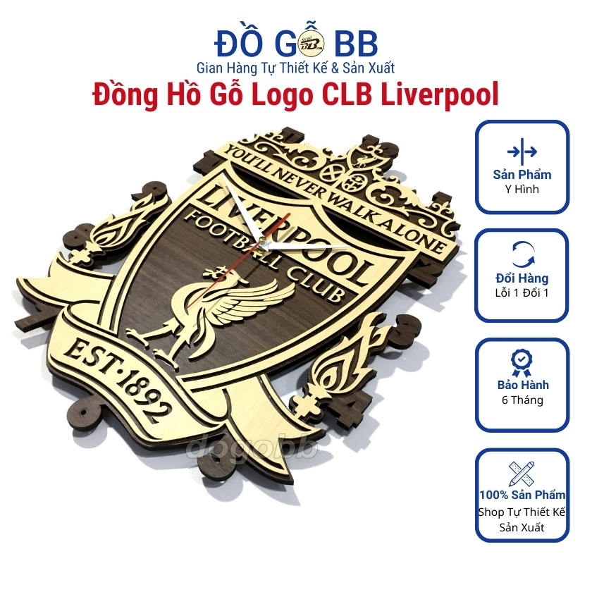 Đồng hồ tranh logo LIVERPOOL LIVER THE KOP treo tường decor bóng đá gỗ làm quà tặng sinh nhật nam bạn trai chồng - Đồ Gỗ BB