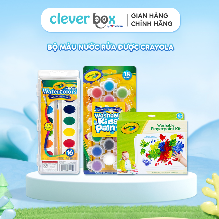 Màu nước crayola 16/18 màu cho bé có thể rửa được washable watercolors clever box