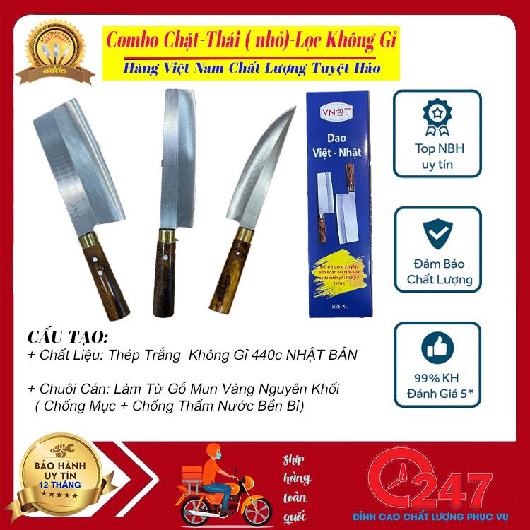 HÀNG TỐT, Bộ Dao Làm Bếp 3 Món Làm Từ Thép Bền Đẹp Cứng Chắc, Chống Gỉ Sét, Chống Ăn Mòn, An Toàn Sử Dụng