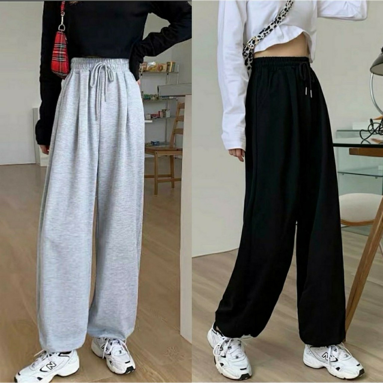 Quần jogger nữ bo gấu trơn vải thun da cá, quần bom ống rộng nữ nỉ thun dáng jogger