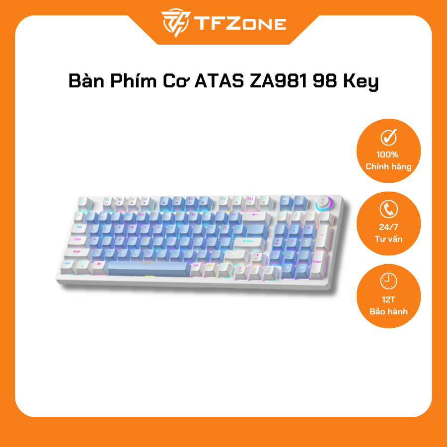 Bàn phím cơ atas za981 98 key - có hotswap - blue switch - có nút điều chỉnh độ sáng - led 9 chế độ
