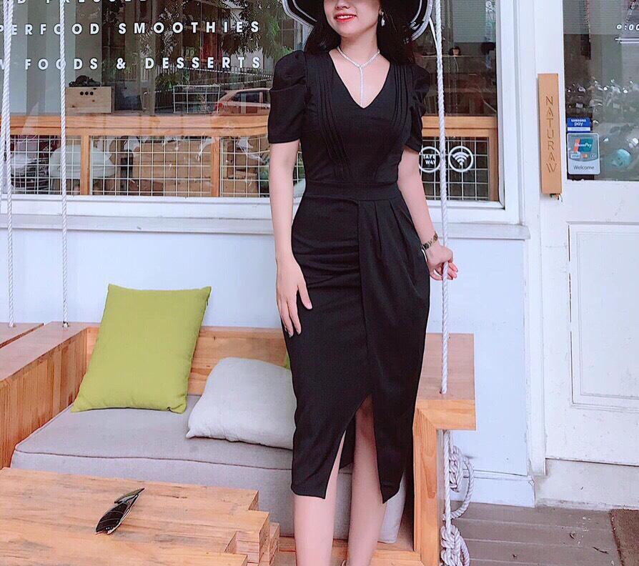 Đầm body xếp ly đắp chéo tà chất umi freesize đỏ và đen