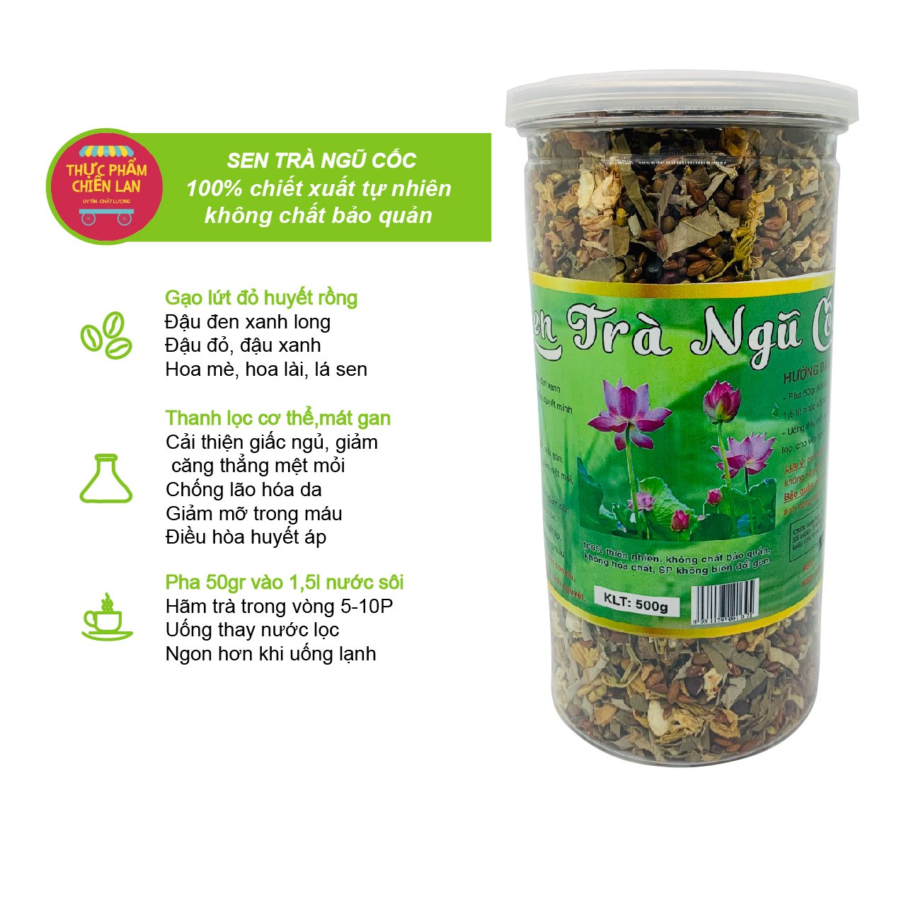 Trà sen ngũ cốc, thanh nhiệt, mát gan, giải độc, an thần, ngủ ngon, hộp 500g