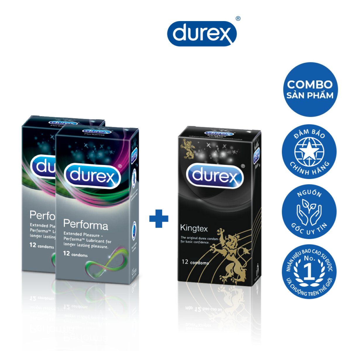 Bộ Bao Cao Su Durex Performa 2 Hộp 12 Bao Tặng Bao Cao Su Durex Kingtex 1 Hộp 12 Bao