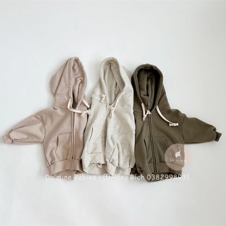 Áo khoác nỉ Hoodie có mũ cho em Bé trai , bé gái dày dặn tông màu trơn dễ thương