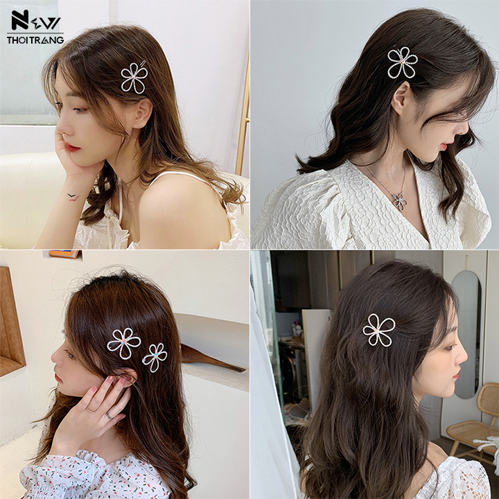 Kẹp tóc hoa 5 cánh đính đá lấp lánh - new thoi trang